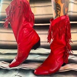 🌹vintage 80s red leather boots in GORGEOUS CONDITION!